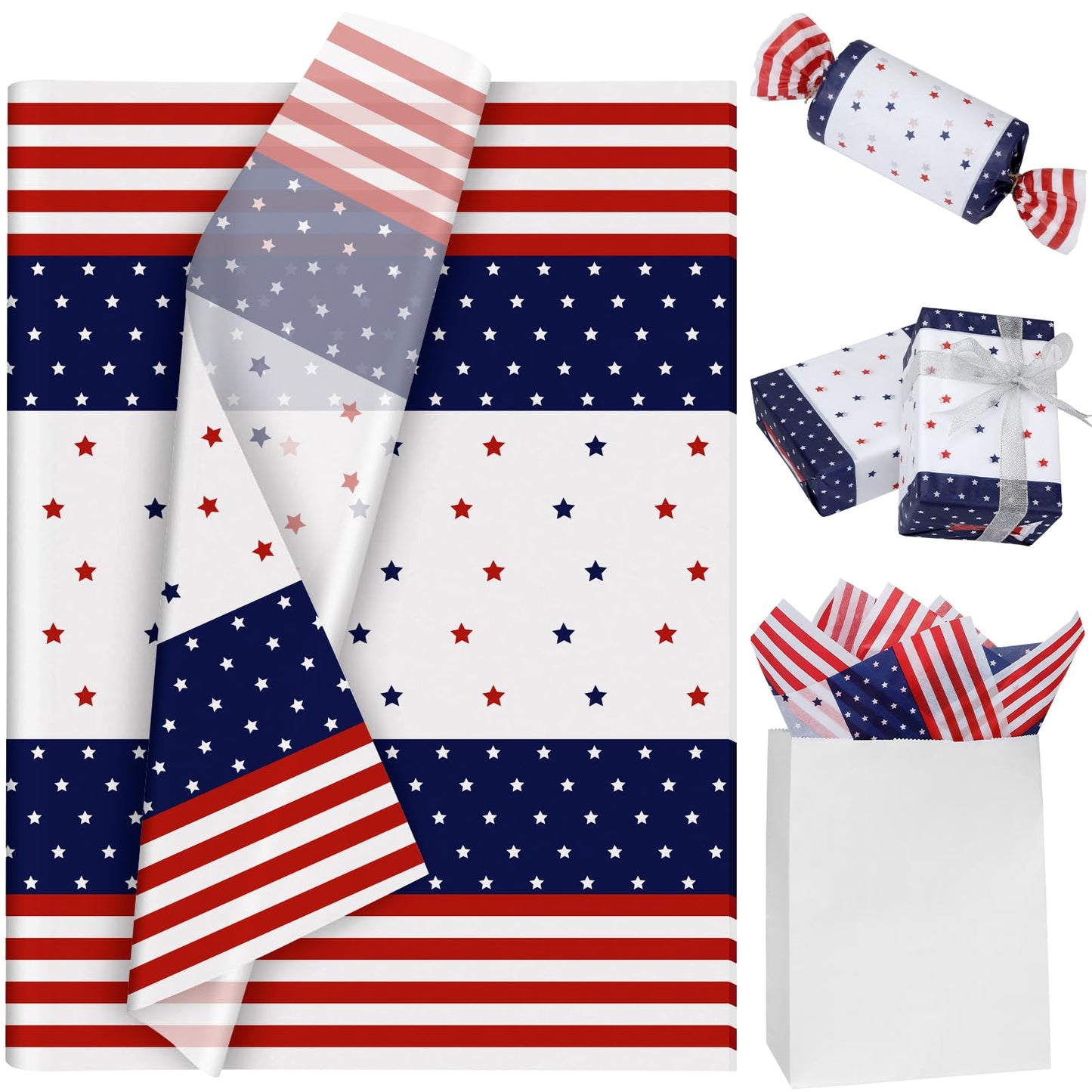 LOADSFUN 35 Sheets Tissue Paper for Gift Bags 19.5"x13.6" Gift Wrap Tissue Paper Bulk for 4th of July Memorial Day Festival Independence Day Party Art Crafts Tissue Paper for Packing Holiday Decor