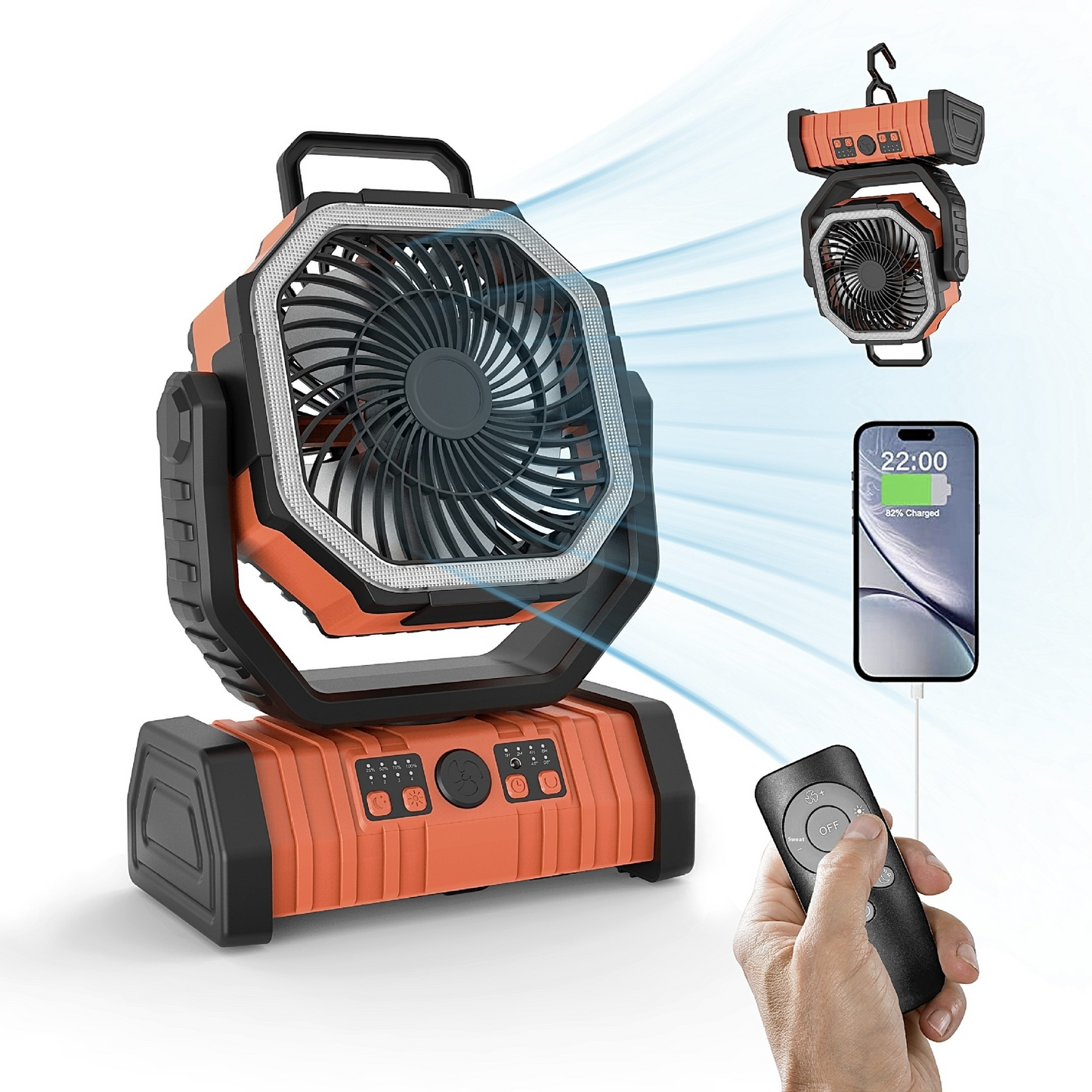 Outdoor Power Bank with LED Light & Camping Fan – 3-in-1 Portable