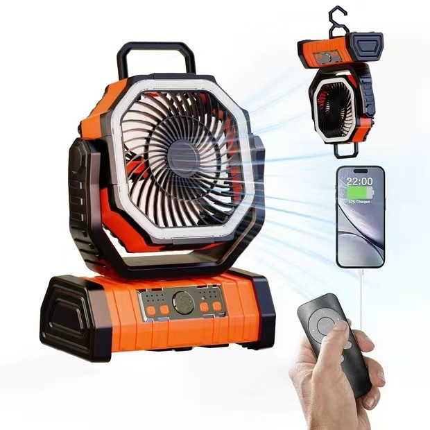 Outdoor Power Bank with LED Light & Camping Fan – 3-in-1 Portable