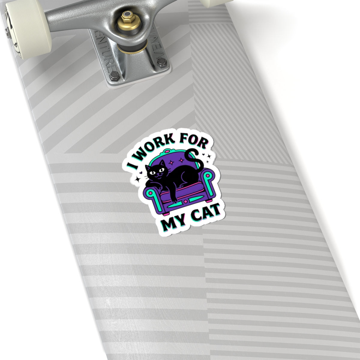 I Work For My Cat Sticker | witchy black cat, retro meme