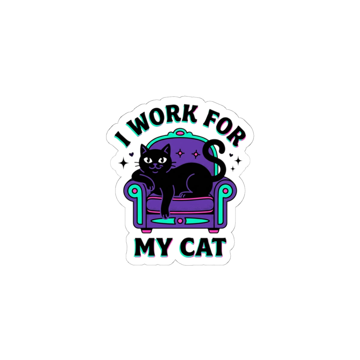 I Work For My Cat Sticker | witchy black cat, retro meme
