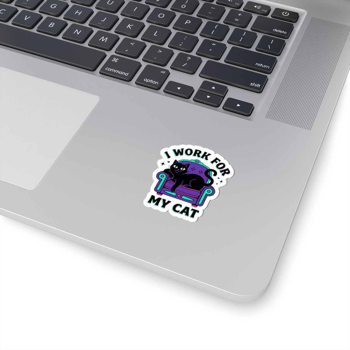 I Work For My Cat Sticker | witchy black cat, retro meme