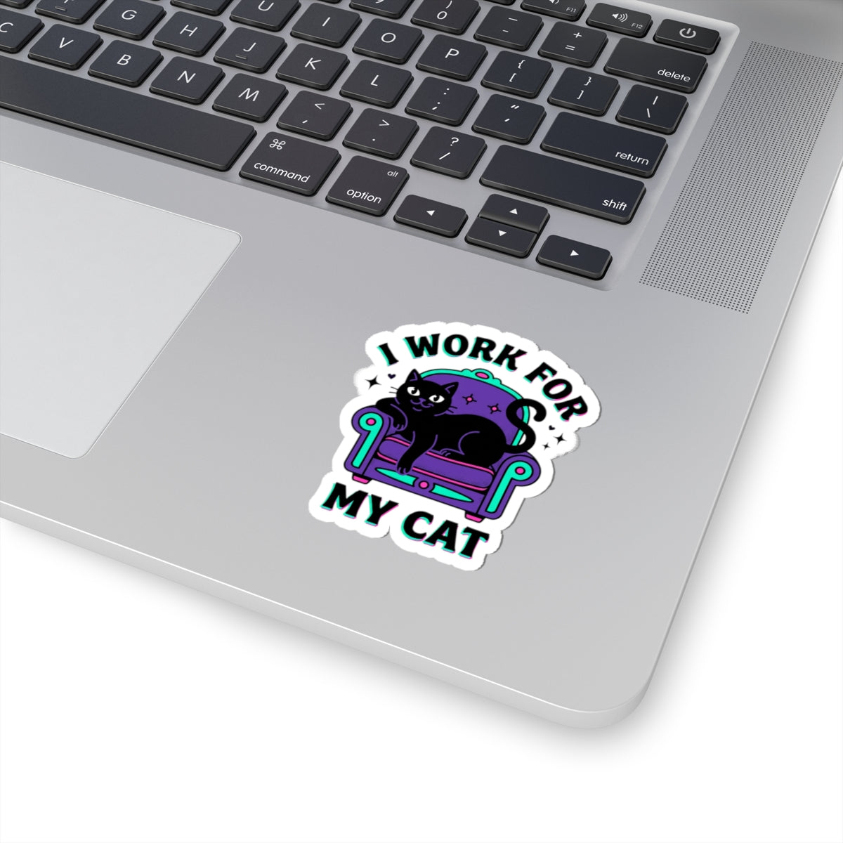 I Work For My Cat Sticker | witchy black cat, retro meme