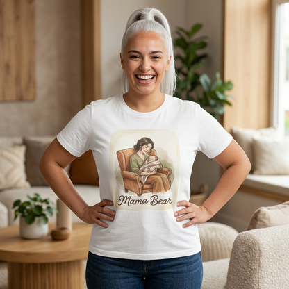 Mama Bear T-Shirt – Vintage Mom & Baby Illustration Tee ("Mama Bear" with Quote)