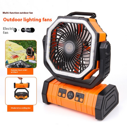 Outdoor Power Bank with LED Light & Camping Fan – 3-in-1 Portable