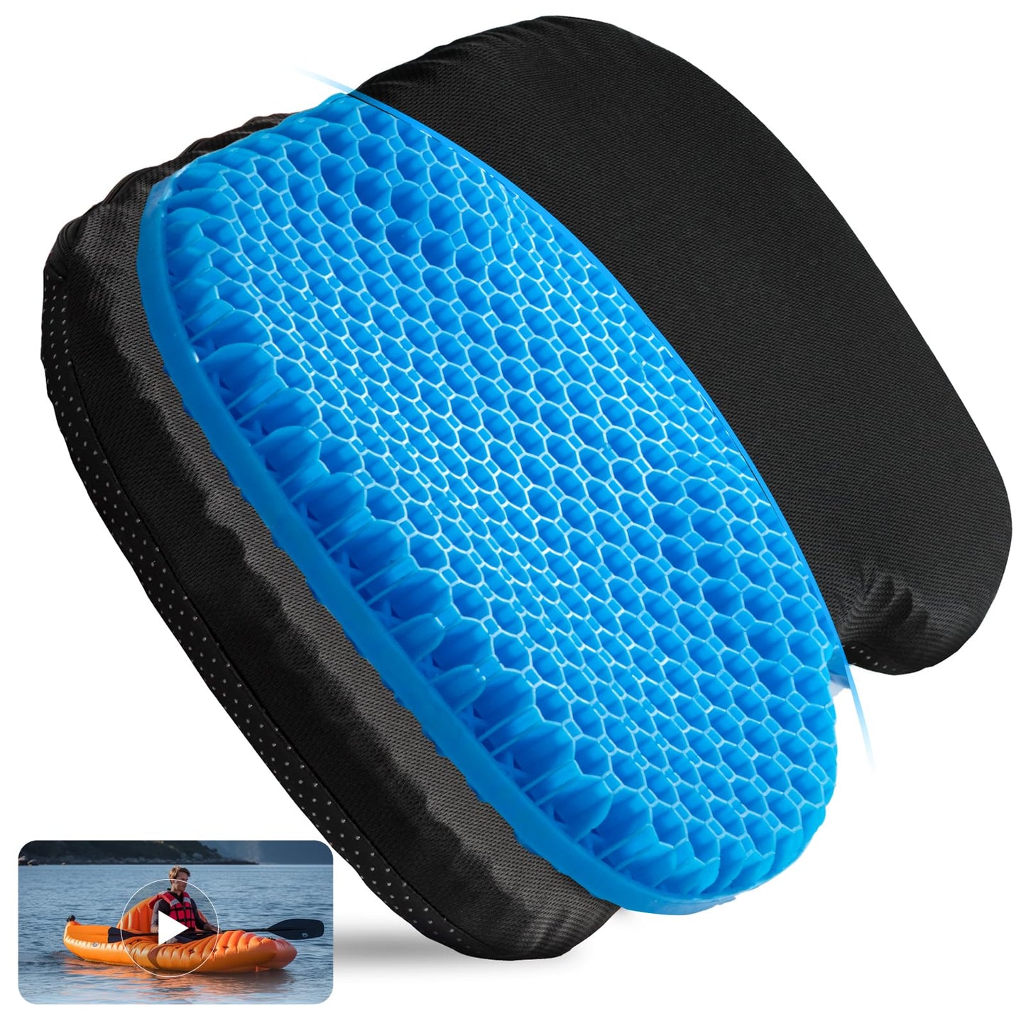 Large Kayak Seat Cushion Anti-Slip Boat Cushion Gel Seat Cushion Waterproof Kayak Gel Seat Cushion Coccyx Sciatica Pain Relief Kayak Accessories for Fishing Rowing Stadium Pad Egg Seat Cushion