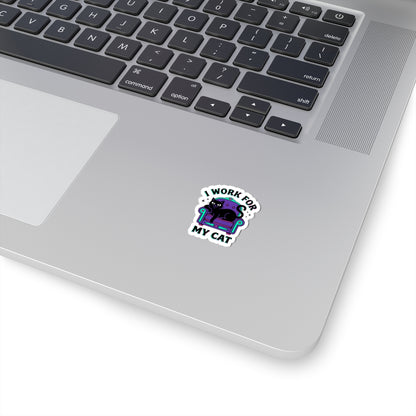 I Work For My Cat Sticker | witchy black cat, retro meme