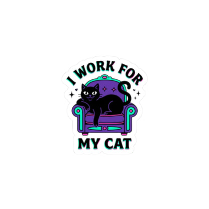 I Work For My Cat Sticker | witchy black cat, retro meme
