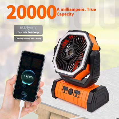 Outdoor Power Bank with LED Light & Camping Fan – 3-in-1 Portable