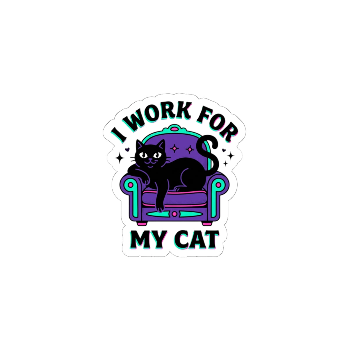 I Work For My Cat Sticker | witchy black cat, retro meme