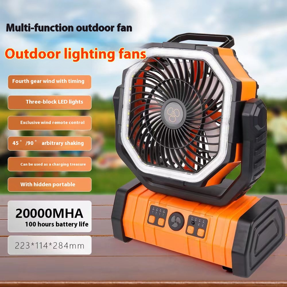 Outdoor Power Bank with LED Light & Camping Fan – 3-in-1 Portable