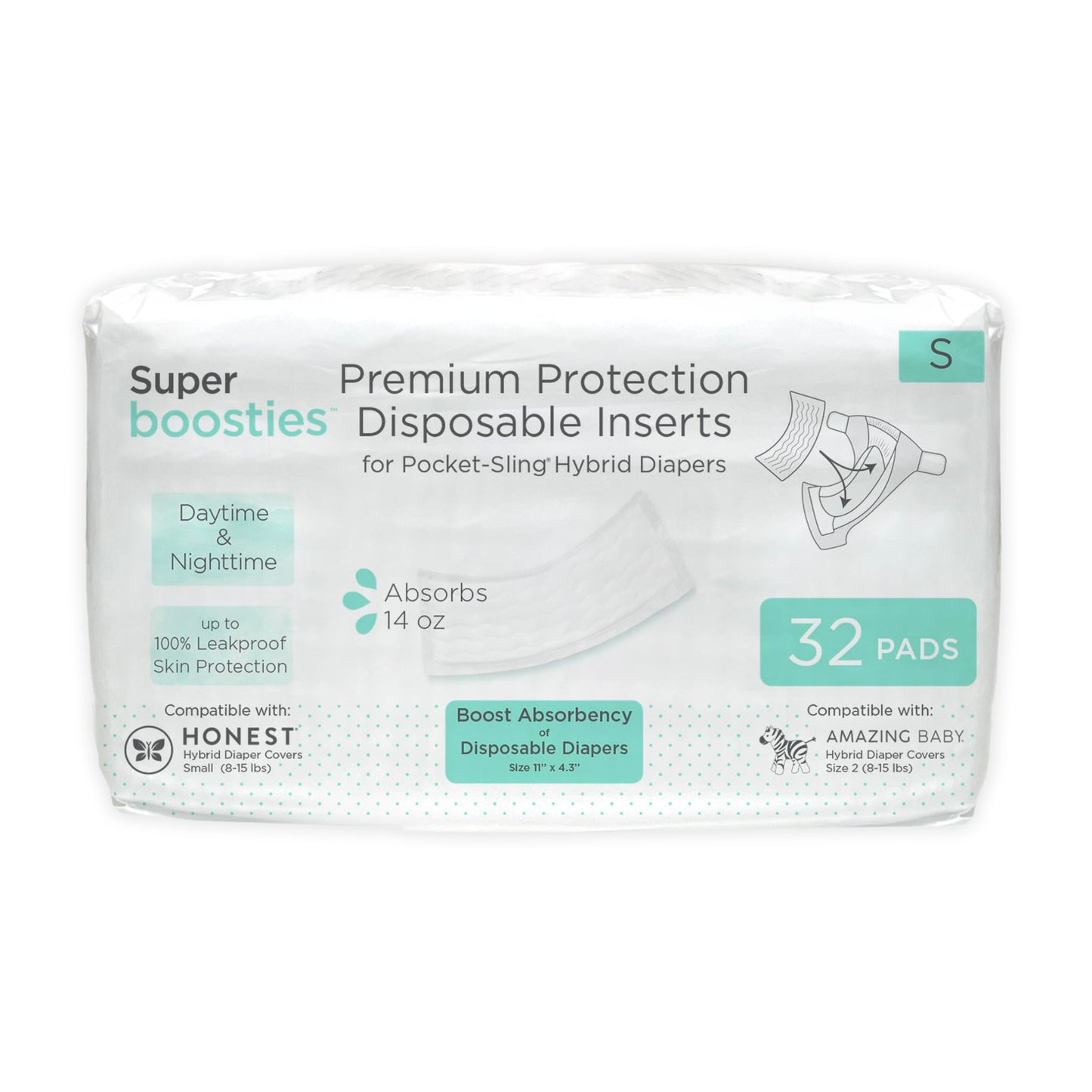 Overnight Diaper Leak Stopper Super Boosties Disposable Inserts Use with Pampers Sizes 2-6 Honest Hybrid Diaper Cover Sz Small Amazing Baby Cover Sz 2 Pocket-Sling Compatible 4.3x11 in 32 count