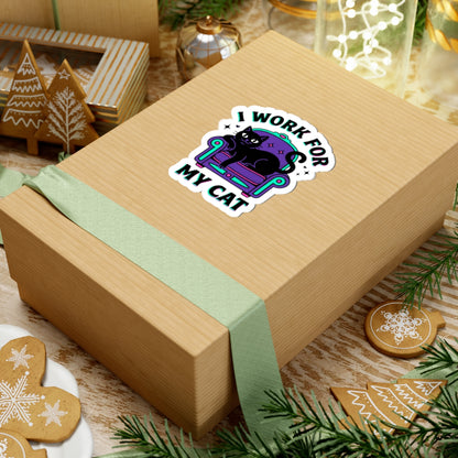 I Work For My Cat Sticker | witchy black cat, retro meme