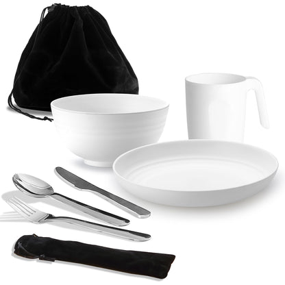 Reanea Camping Mess Kit – Travel Utensils with Knife, Fork, Spoon, Cup & Bowl