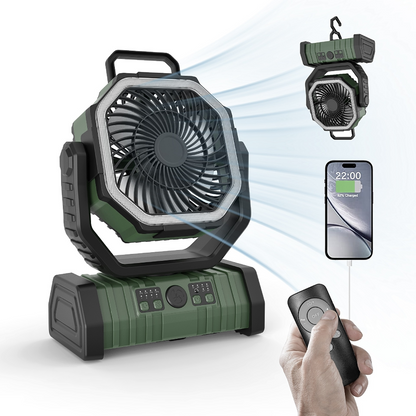 Outdoor Power Bank with LED Light & Camping Fan – 3-in-1 Portable