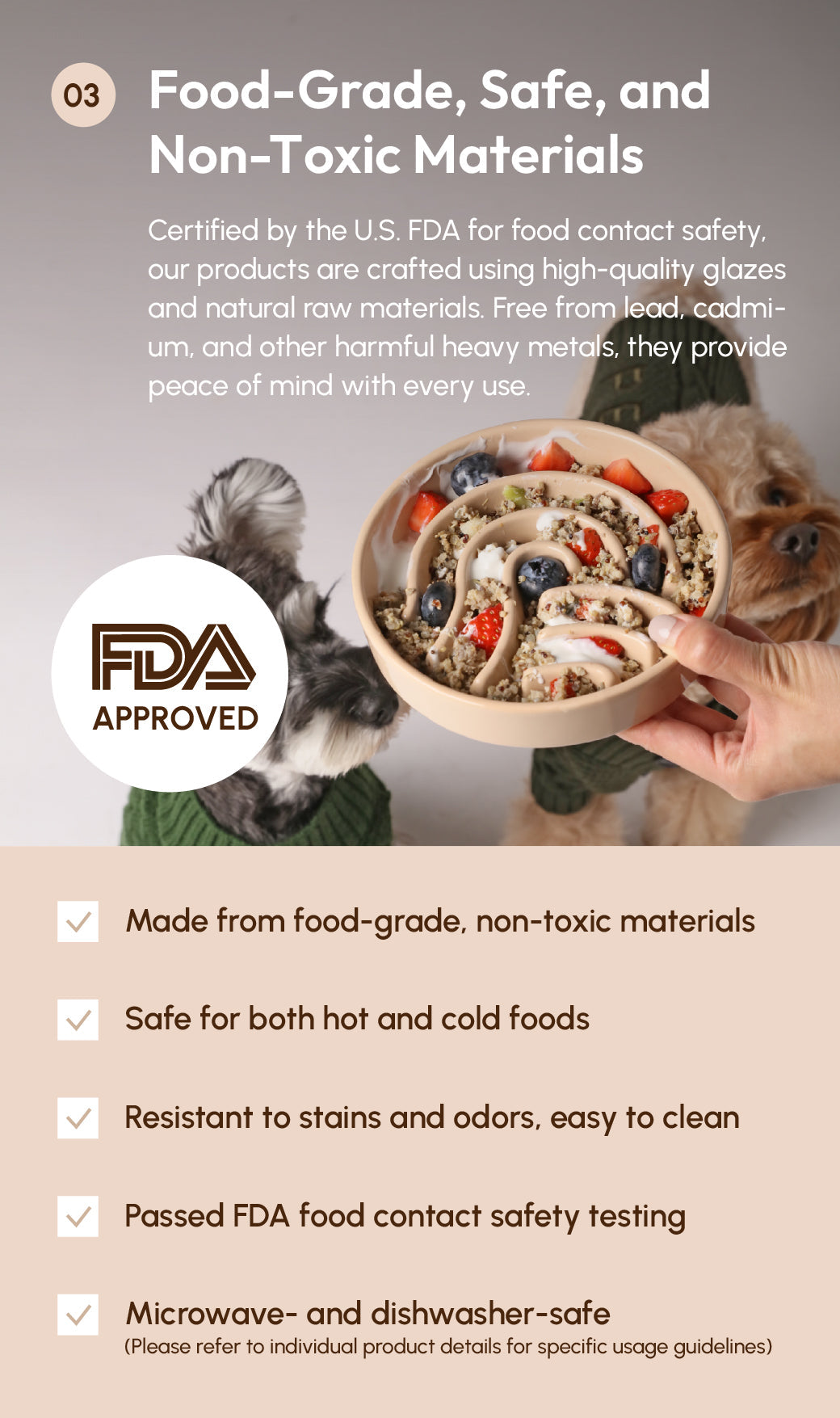 [Wave] Slow Feeder Dog Bowls - Pink / Beige / Orange