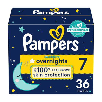 Pampers Swaddlers Overnights Diapers - Size 7 36 Count Disposable Baby Diapers Night Time Skin Protection