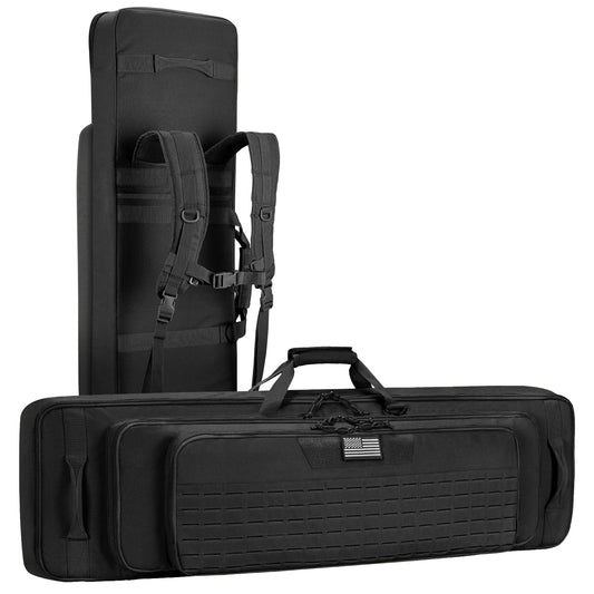 CVLIFE 46 Soft Rifle Case Triple Layered Double Rifle Bag Tactical Long Gun Bag with Lockable Zipper and Backpack Strap Oversized Rifle Backpack Gun Case for Outdoor Hunting Shooting Range Black