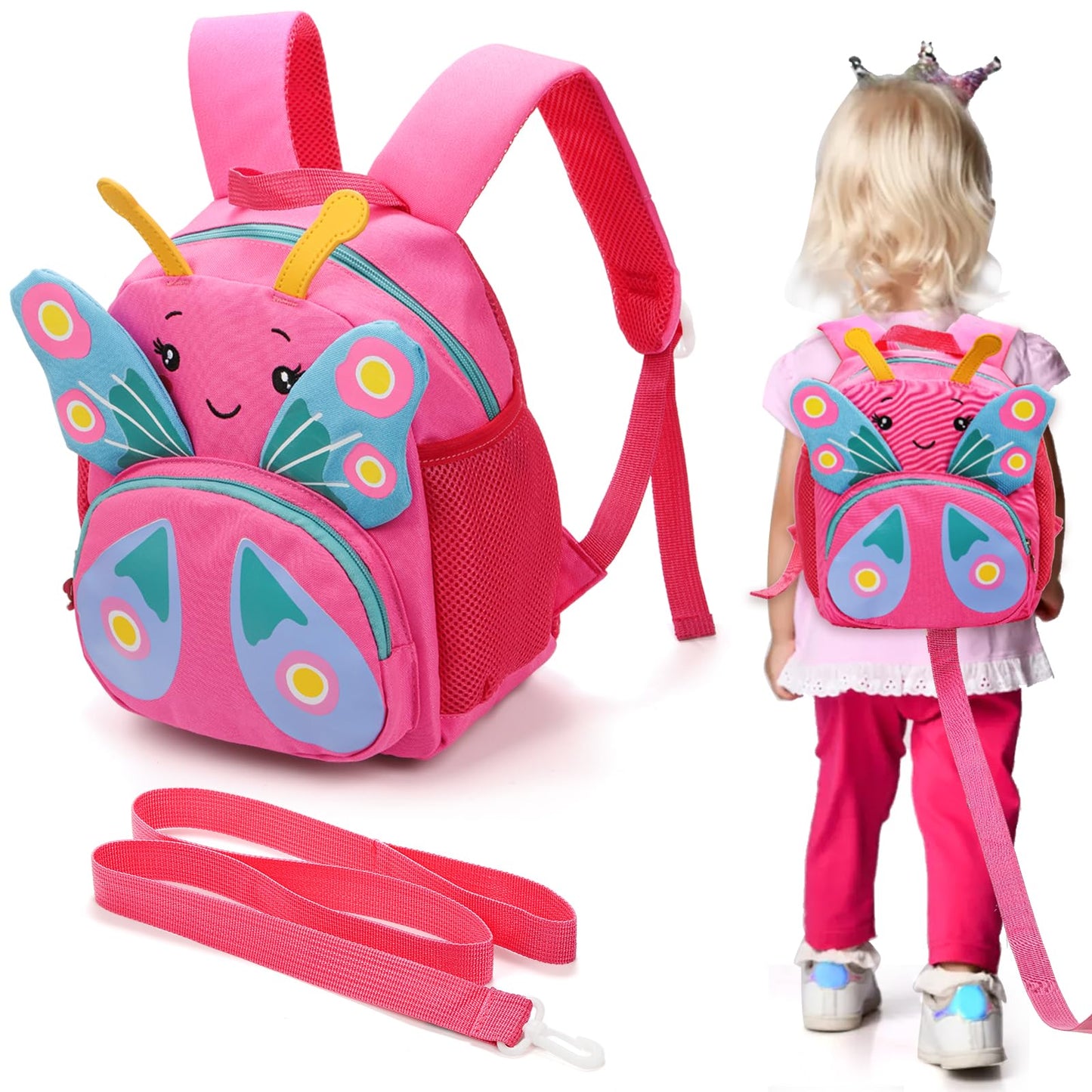 Pumtus Cute Toddler Backpack with Harness Leash 3D Carton Animal School Bag Mini Preschool Lunch Boxes Carry Bag Kids Backpack with Anti Lost Wrist Link for Walking Travel Baby Child
