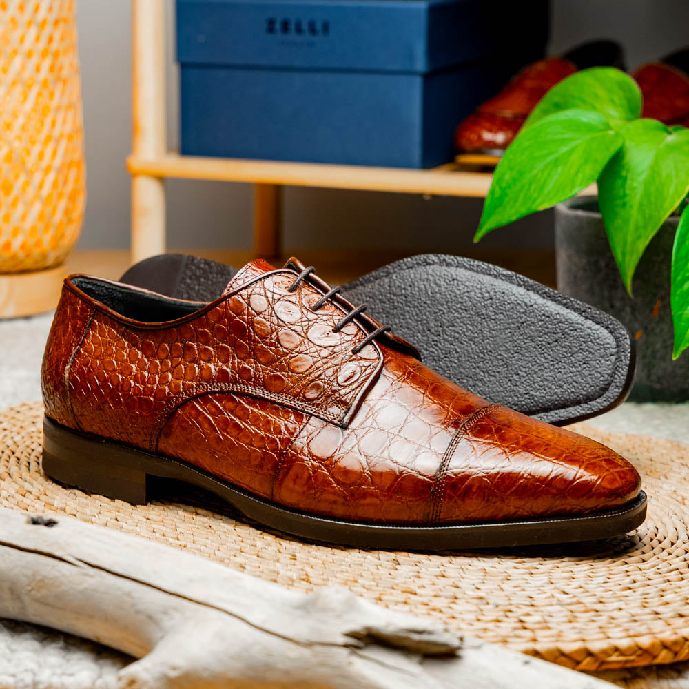 21-532-CGM ANDREA Crocodile Lace Up, Cognac