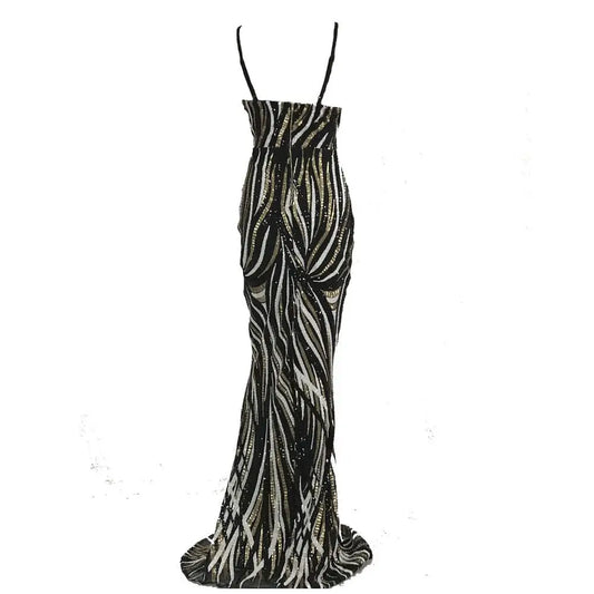 Black and Silver Sequined Mermaid Evening Dress