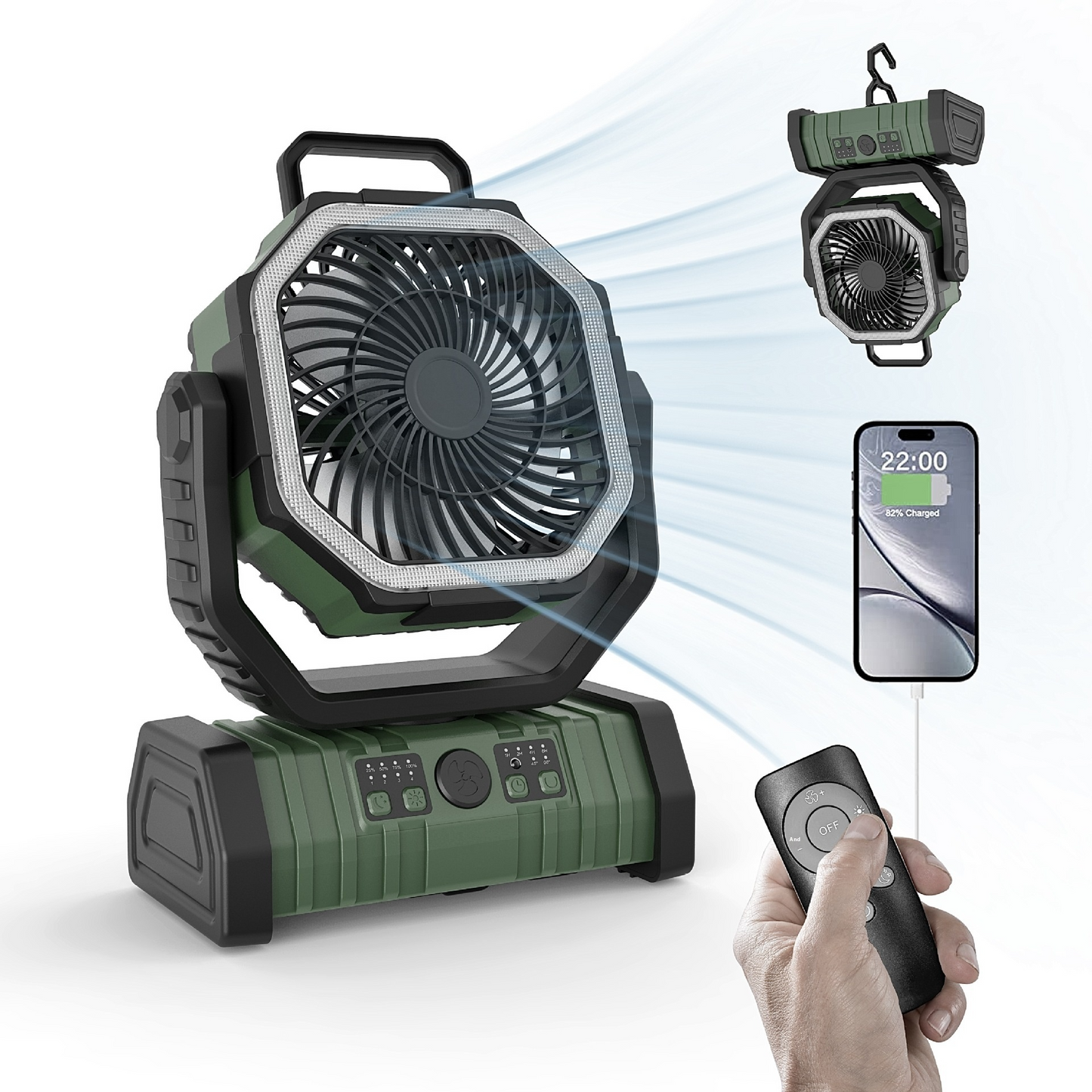 Outdoor Power Bank with LED Light & Camping Fan – 3-in-1 Portable