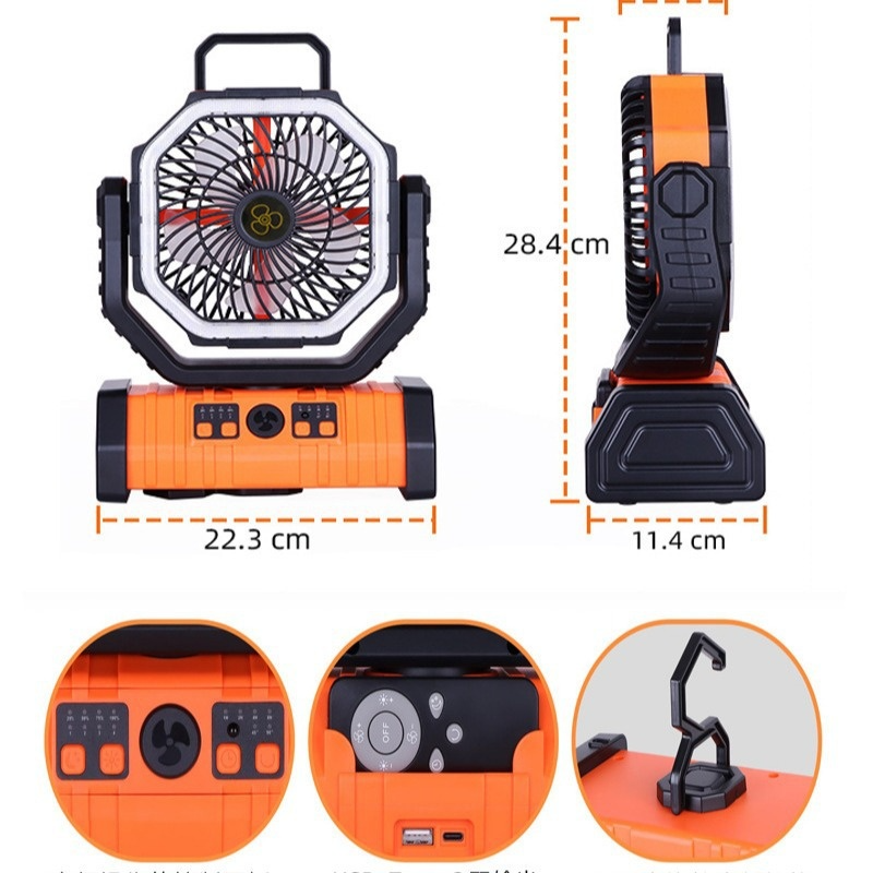 Outdoor Power Bank with LED Light & Camping Fan – 3-in-1 Portable