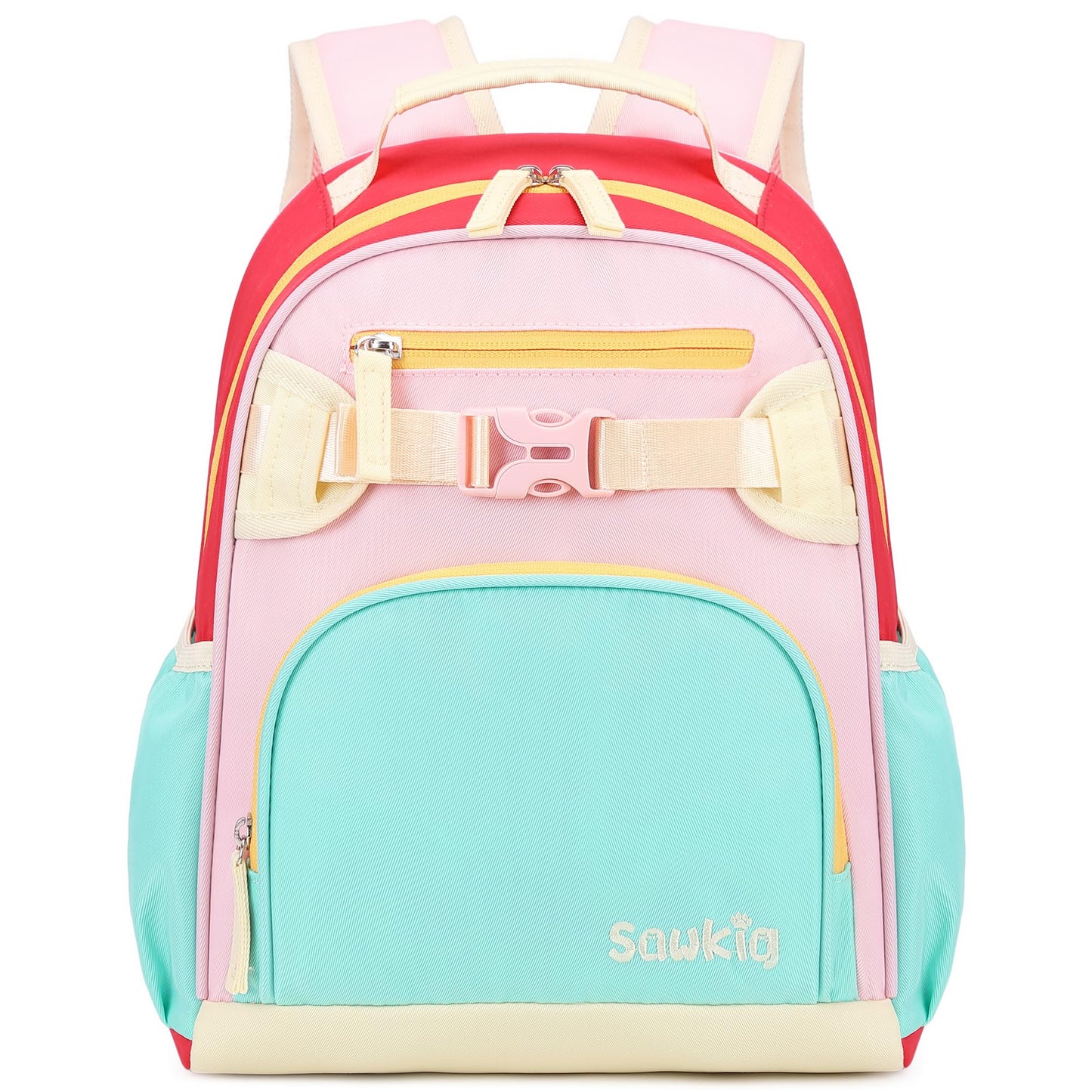 Sawkig Cute Toddler Girl Backpack for Preschool Lightweight School Bag for Kids 4-7（Aqua Pink Red