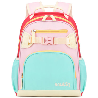 Sawkig Cute Toddler Girl Backpack for Preschool Lightweight School Bag for Kids 4-7（Aqua Pink Red