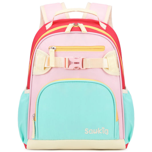 Sawkig Cute Toddler Girl Backpack for Preschool Lightweight School Bag for Kids 4-7（Aqua Pink Red
