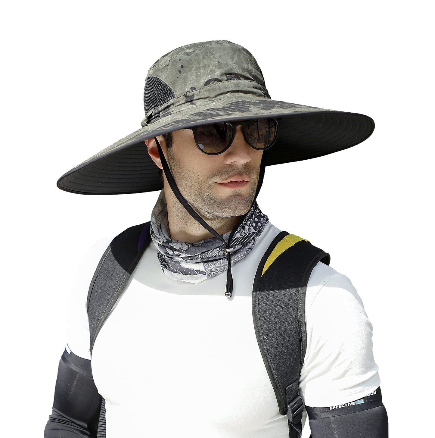 Leotruny Men Wide Brim Sun Hats UPF50+ Waterproof Breathable Bucket Hat for Fishing Hiking Camping (C06-army Green Ink)