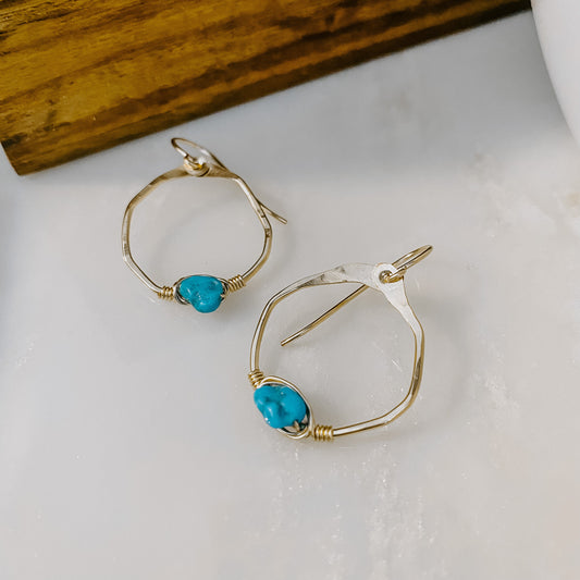 Kingman Turquoise Mini Organic Hoop Earrings