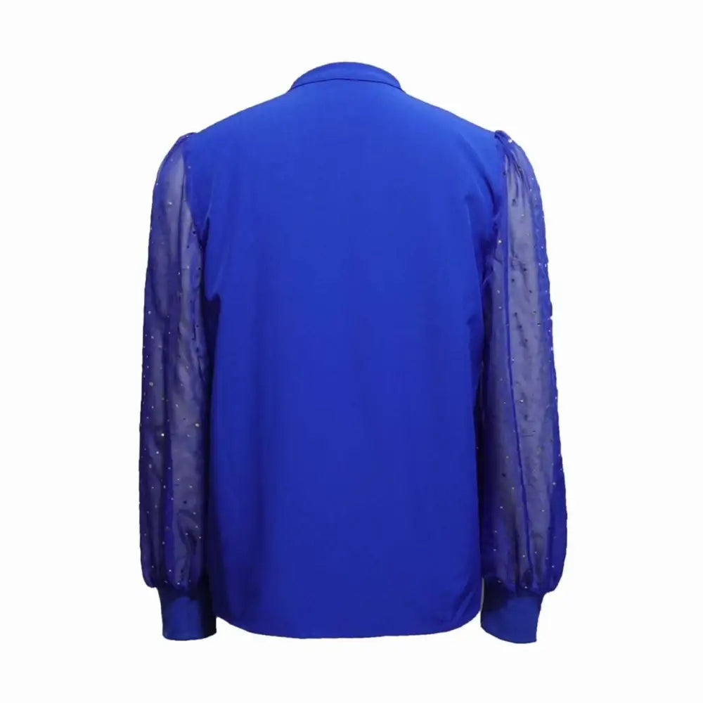 Royal Blue Sparkling Diamond Mesh Splicing Top
